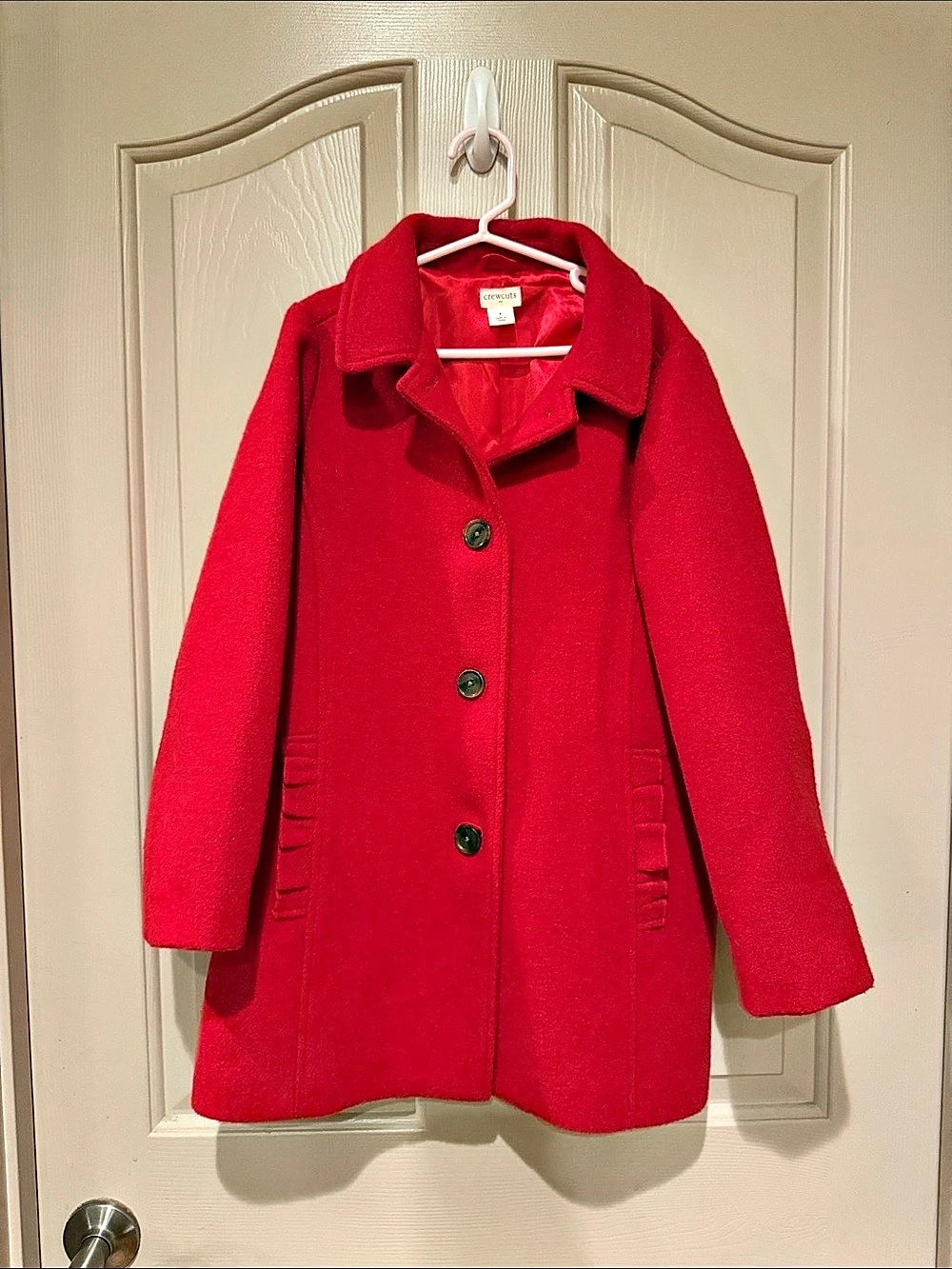 Crewcuts Ruffle-Pocket Wool-Blend Coat Red Size 8